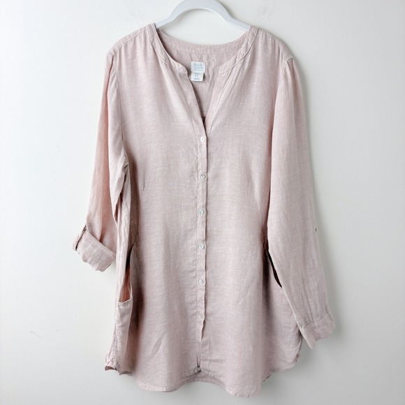 Sigrid Olsen Tops - Sigrid Olsen Linen Tunic Shirt Womens Medium Pink Lagenlook Coastal Minimalist